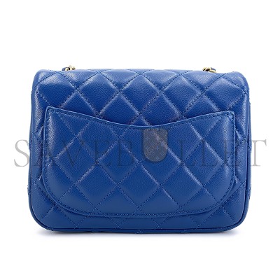 CHANEL BLUE QUILTED LAMBSKIN PEARL CRUSH SQUARE MINI FLAP BAG AGED GOLD HARDWARE AS1786 8326 (18*13*7cm)